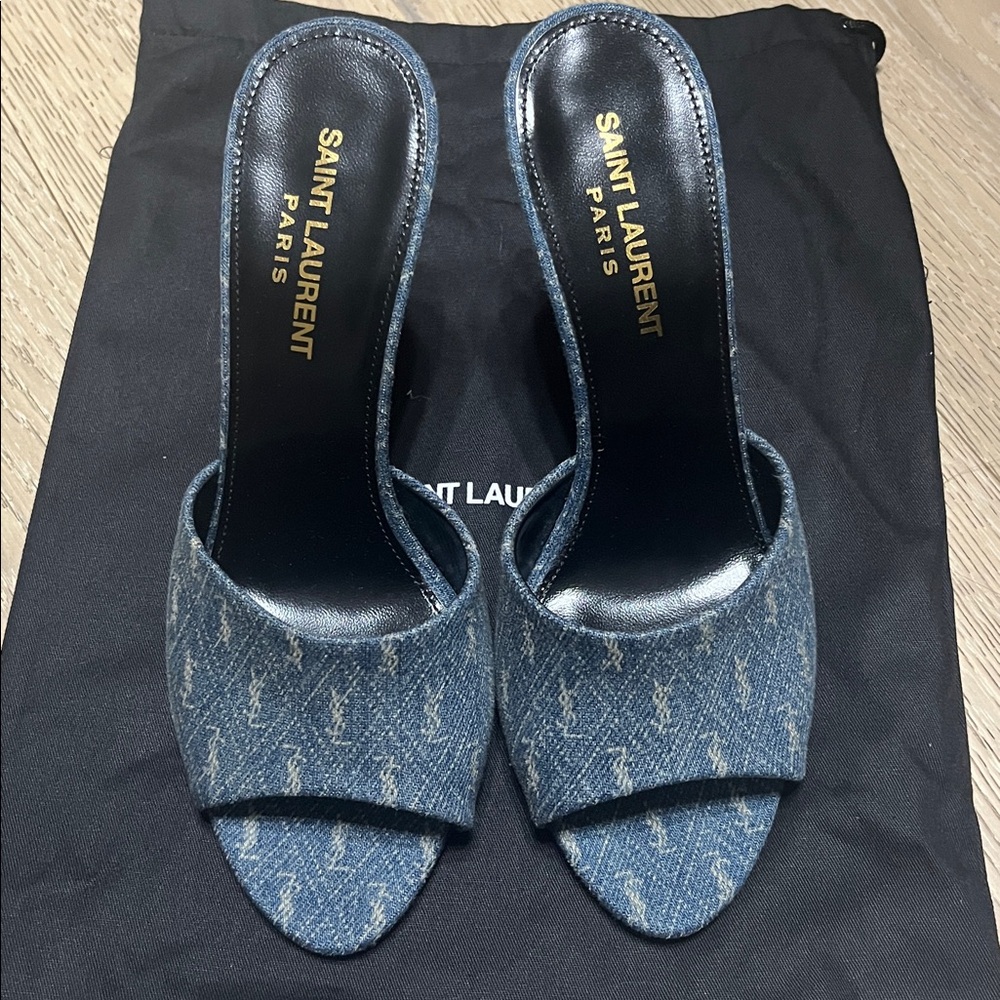 Saint Laurent Blue Denim Slide Sandals